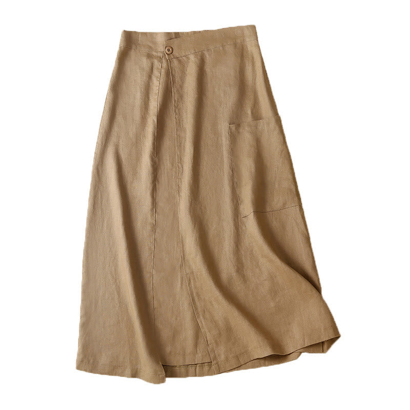 Nimara Ritual Vintage Summer Asymmetrical High Waist Women's Cotton Linen Skirt With Pockets