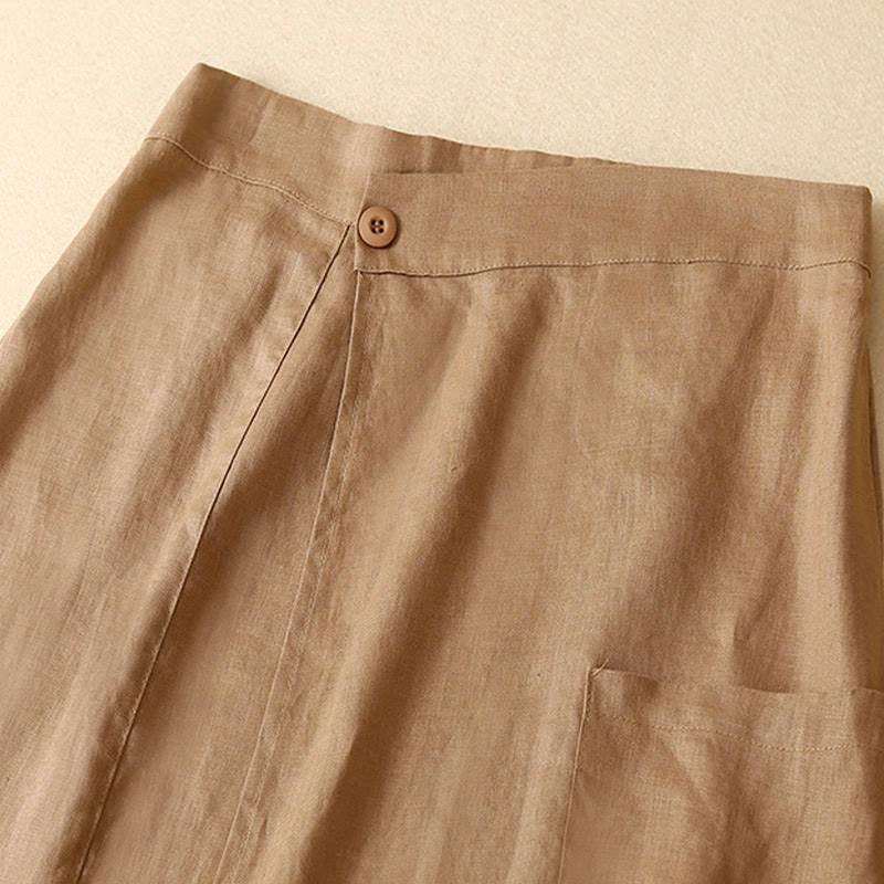 Nimara Ritual Vintage Summer Asymmetrical High Waist Women's Cotton Linen Skirt With Pockets