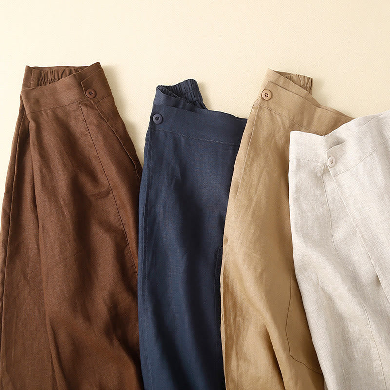 Nimara Ritual Vintage Summer Asymmetrical High Waist Women's Cotton Linen Skirt With Pockets