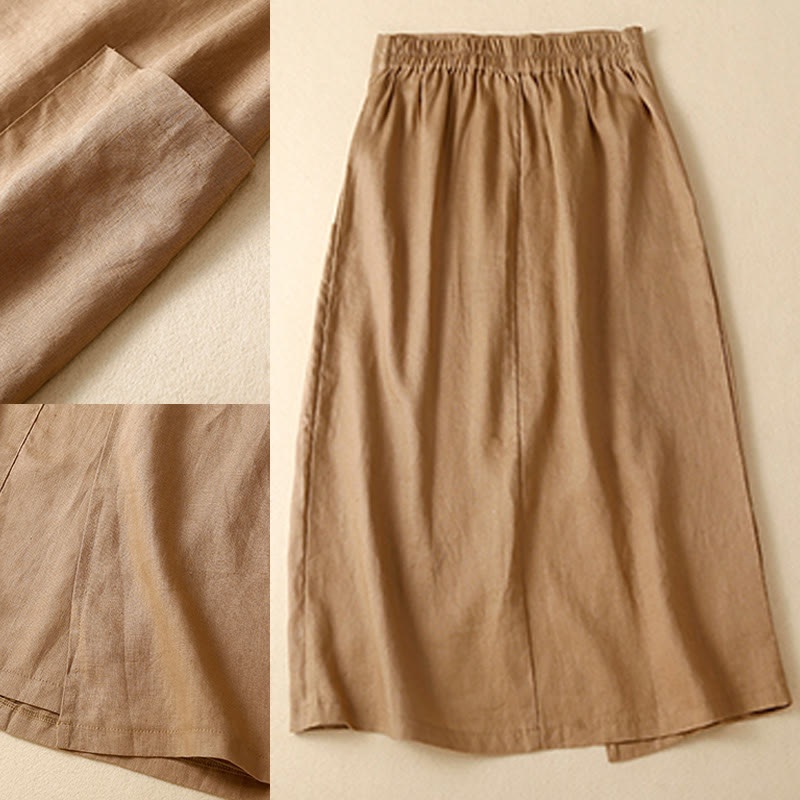 Nimara Ritual Vintage Summer Asymmetrical High Waist Women's Cotton Linen Skirt With Pockets