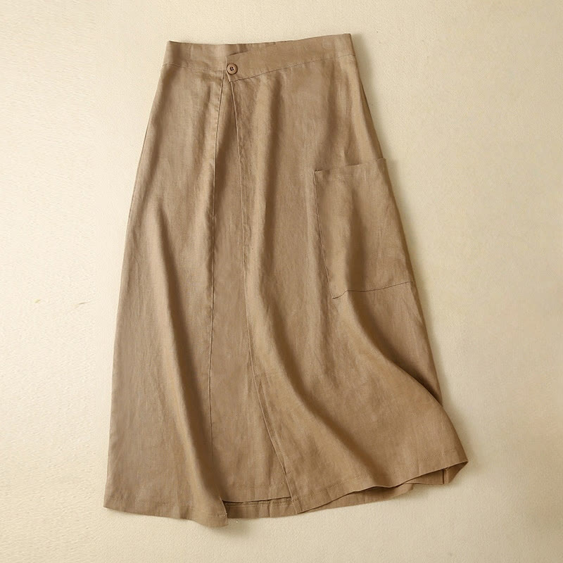 Nimara Ritual Vintage Summer Asymmetrical High Waist Women's Cotton Linen Skirt With Pockets