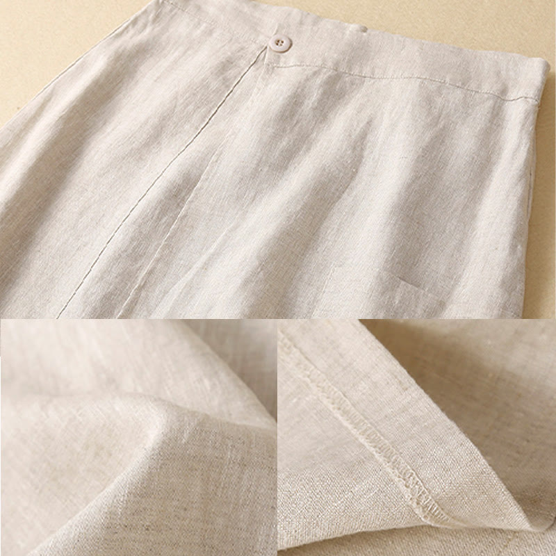 Nimara Ritual Vintage Summer Asymmetrical High Waist Women's Cotton Linen Skirt With Pockets