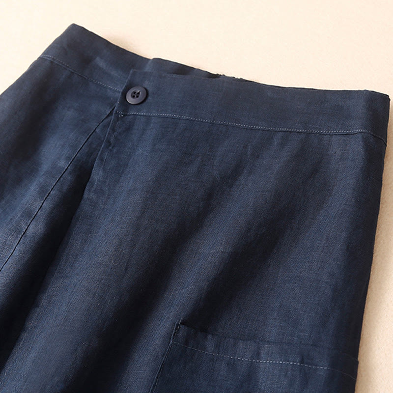 Nimara Ritual Vintage Summer Asymmetrical High Waist Women's Cotton Linen Skirt With Pockets