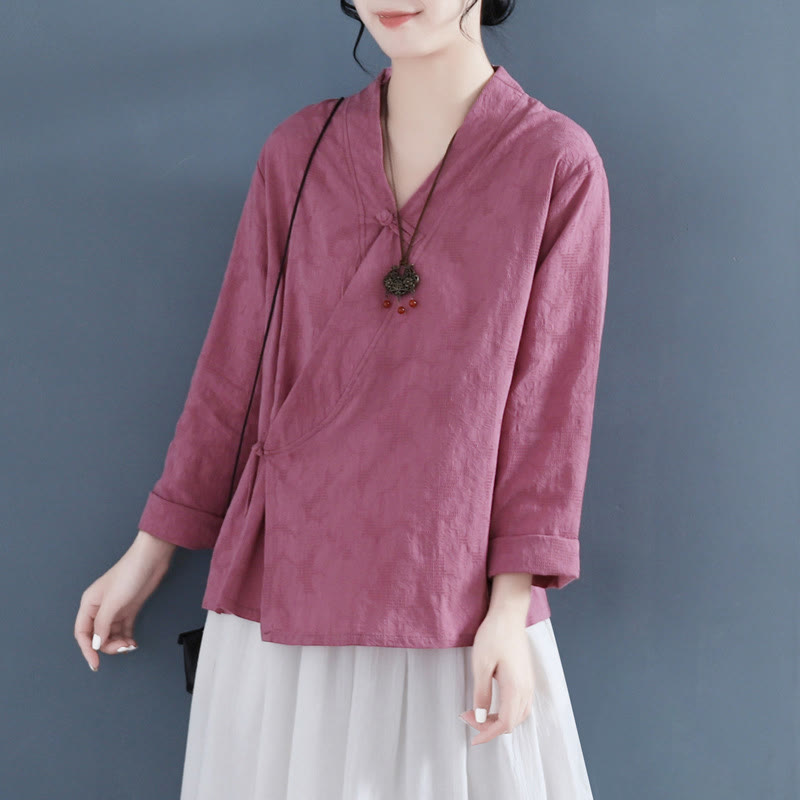Nimara Ritual Casual Solid Color Frog Button Long Sleeve Zen Cotton Linen Women's Shirt