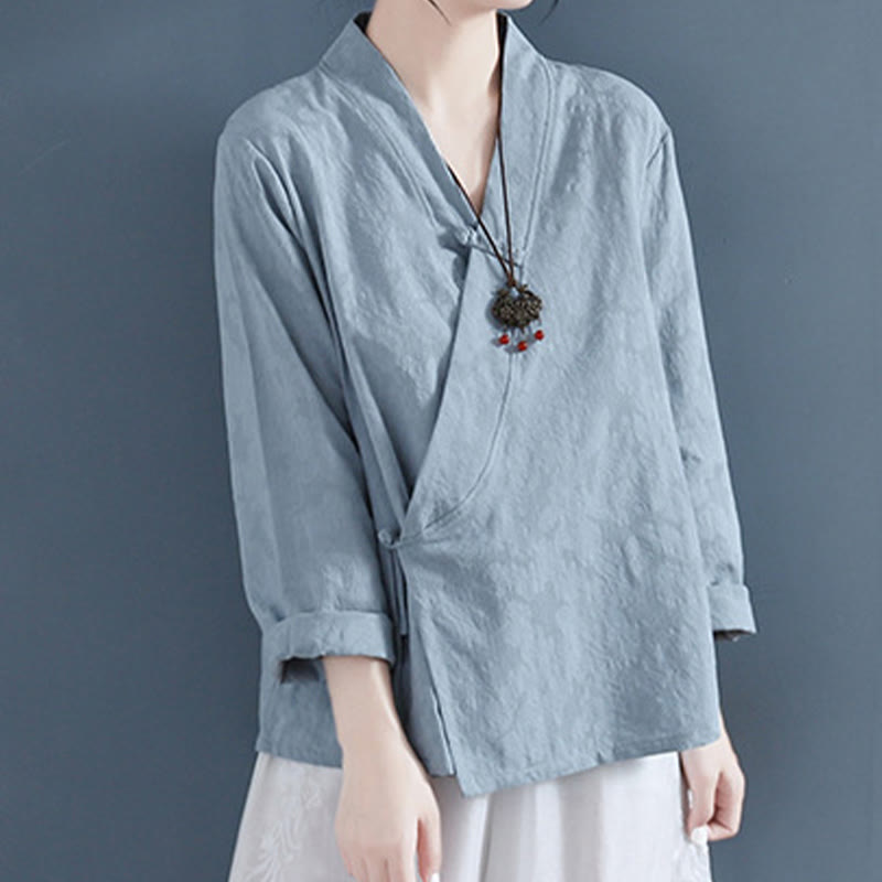 Nimara Ritual Casual Solid Color Frog Button Long Sleeve Zen Cotton Linen Women's Shirt