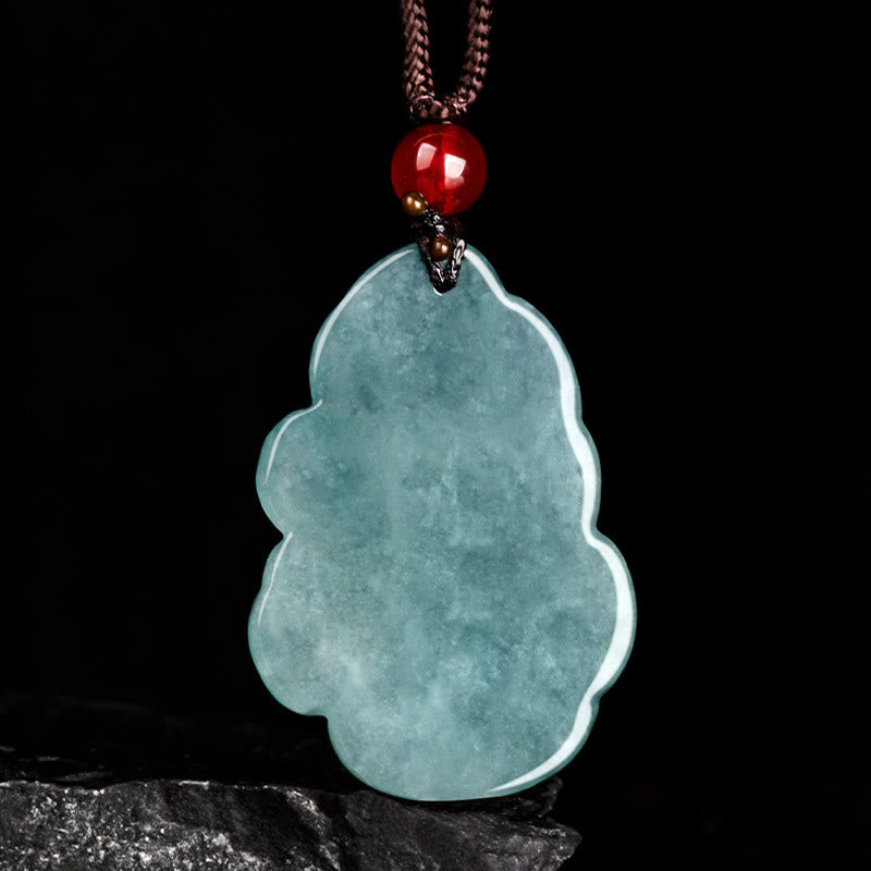 Nimara Ritual Natural Green Jade Nine Tailed Fox Fairy Prosperity Necklace Pendant