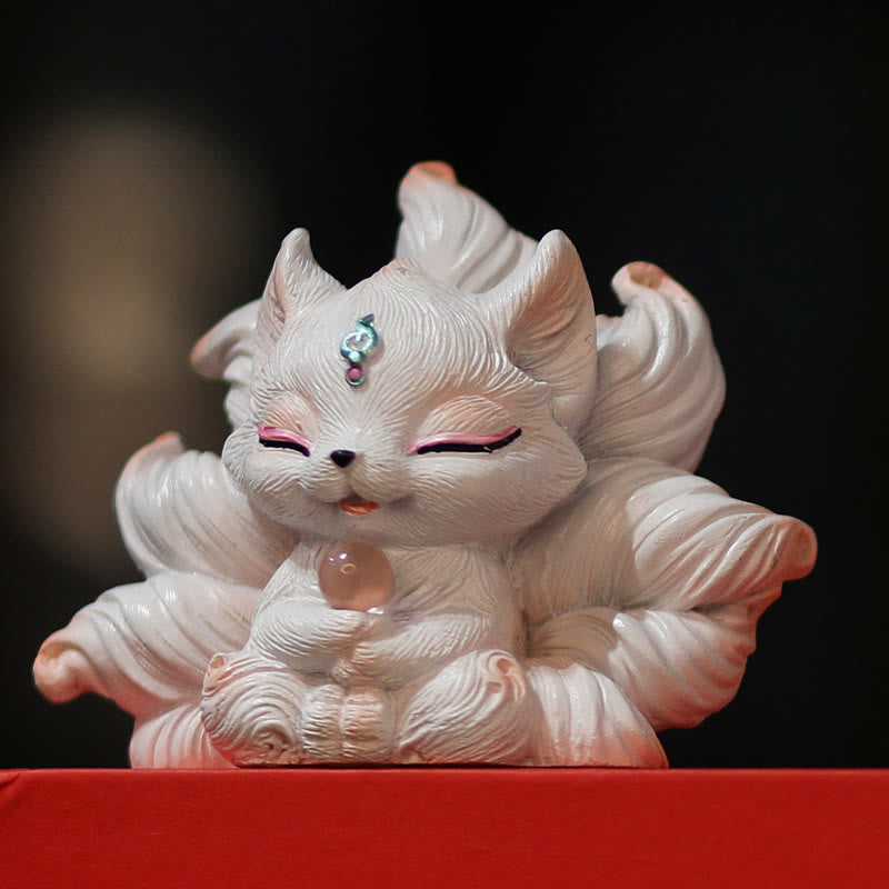 Nimara Ritual Mini Nine Tailed Fox Luck Resin Home Desk Decoration