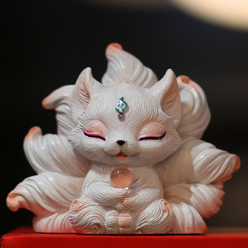 Nimara Ritual Mini Nine Tailed Fox Luck Resin Home Desk Decoration