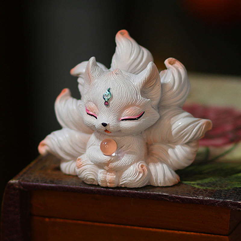 Nimara Ritual Mini Nine Tailed Fox Luck Resin Home Desk Decoration