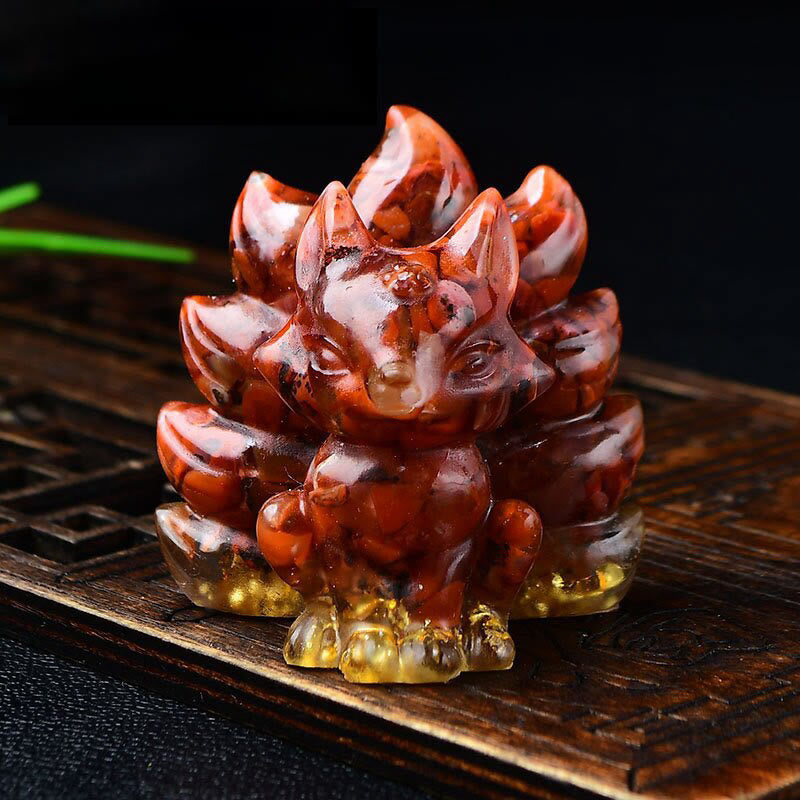 Nimara Ritual Natural Various Crystal Strawberry Quartz Amethyst Nine Tailed Fox Protection Home Decoration