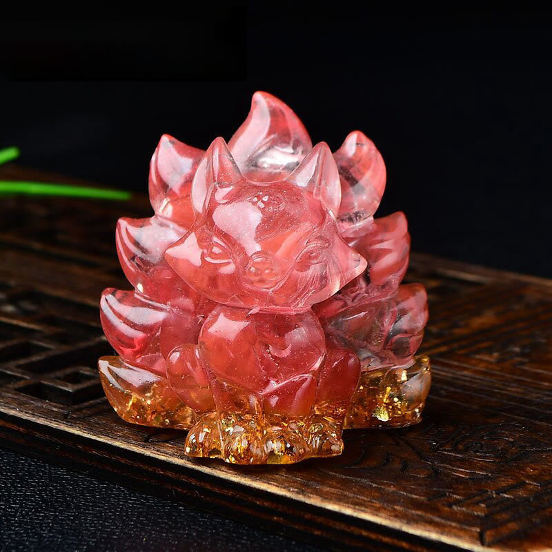 Nimara Ritual Natural Various Crystal Strawberry Quartz Amethyst Nine Tailed Fox Protection Home Decoration