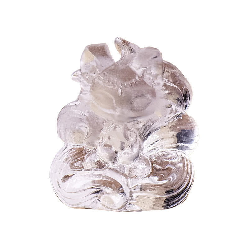 Nimara Ritual Natural White Crystal Mini Small Nine Tailed Fox Carved Healing Home Decoration