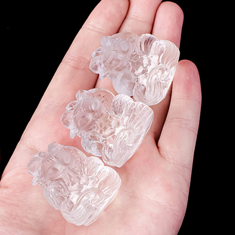 Nimara Ritual Natural White Crystal Mini Small Nine Tailed Fox Carved Healing Home Decoration