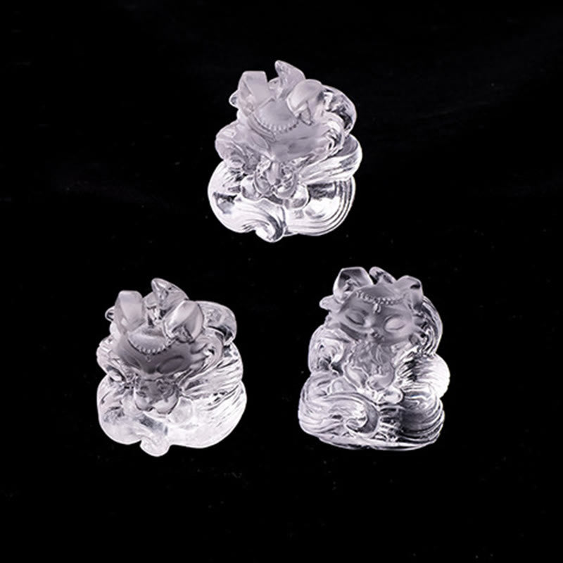 Nimara Ritual Natural White Crystal Mini Small Nine Tailed Fox Carved Healing Home Decoration