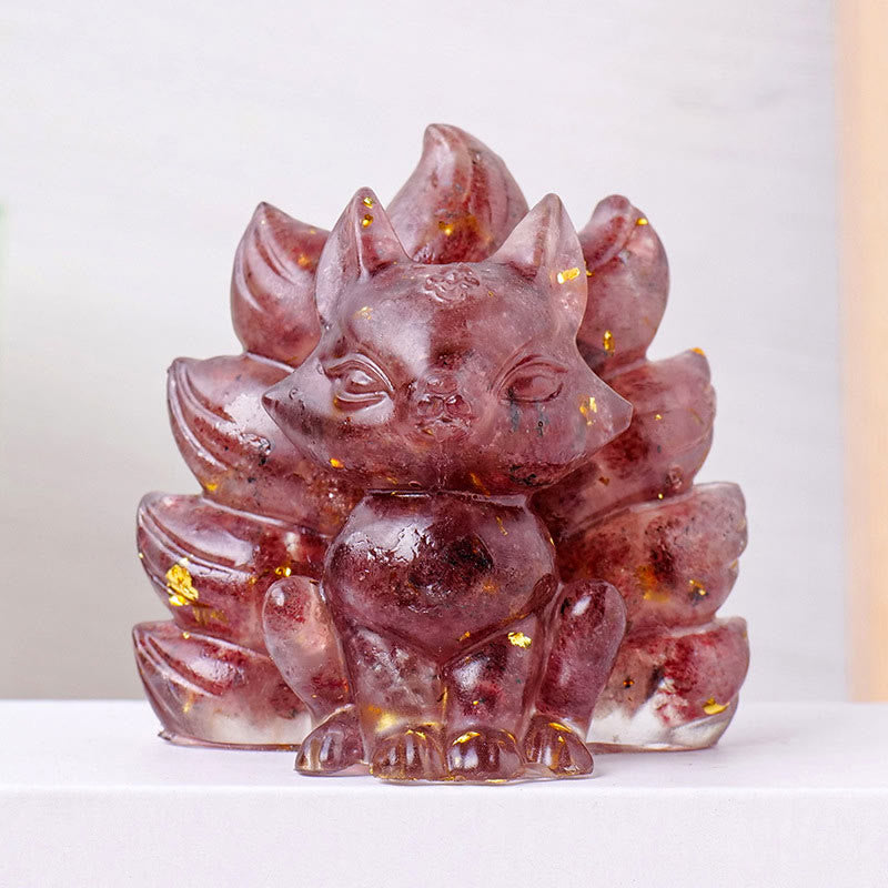 Nimara Ritual Small Various Stone Strawberry Quartz Amethyst Green Aventurine Nine Tailed Fox Healing Home Decoration