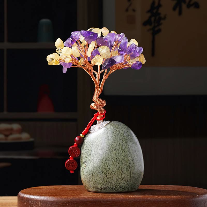 Nimara Ritual Citrine Amethyst Green Aventurine Crystal Tree Ceramic Base Prosperity Home Decoration