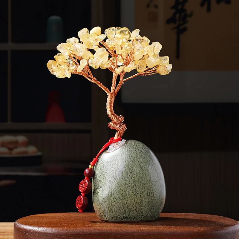 Nimara Ritual Citrine Amethyst Green Aventurine Crystal Tree Ceramic Base Prosperity Home Decoration