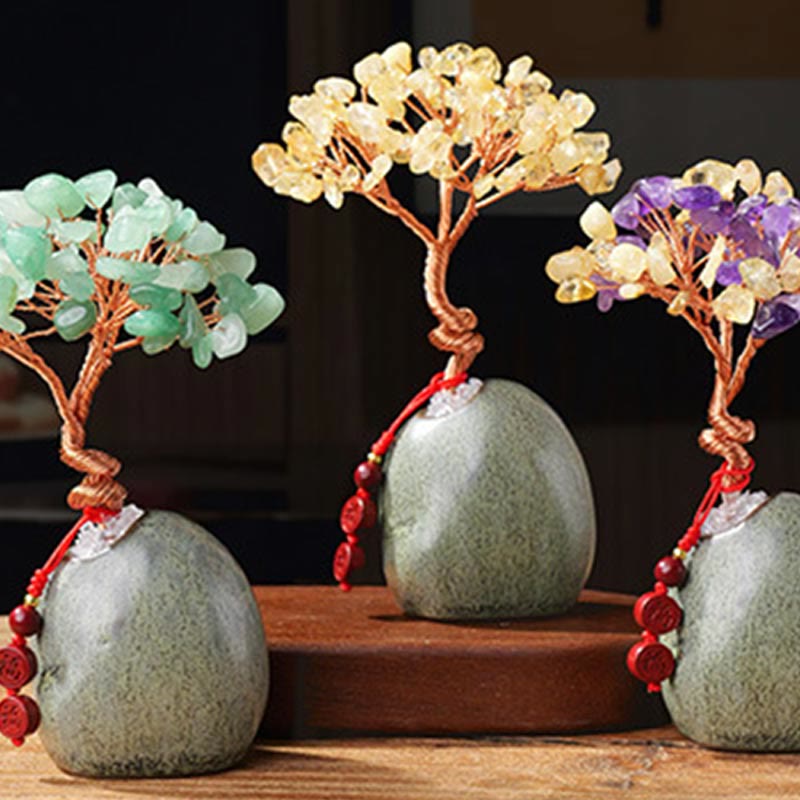 Nimara Ritual Citrine Amethyst Green Aventurine Crystal Tree Ceramic Base Prosperity Home Decoration