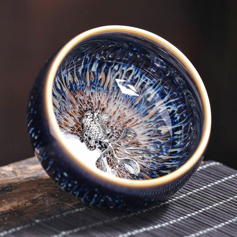 Nimara Ritual Handmade Chinese Jianzhan Koi Fish Lotus Dragon Phoenix 12 Chinese Zodiac Ceramic Teacup Kung Fu Tea Cup 70ml
