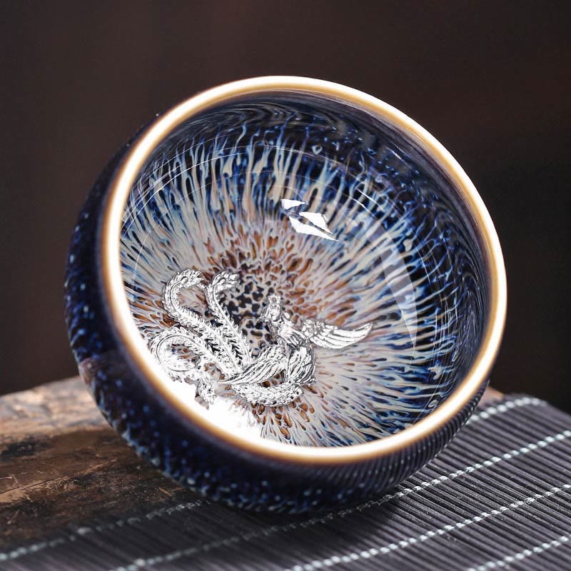 Nimara Ritual Handmade Chinese Jianzhan Koi Fish Lotus Dragon Phoenix 12 Chinese Zodiac Ceramic Teacup Kung Fu Tea Cup 70ml