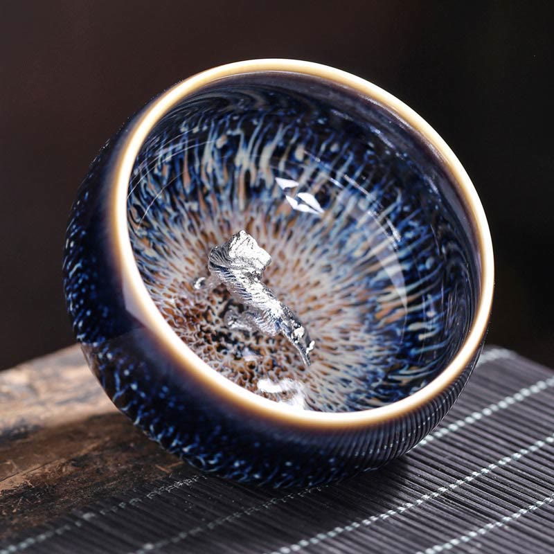 Nimara Ritual Handmade Chinese Jianzhan Koi Fish Lotus Dragon Phoenix 12 Chinese Zodiac Ceramic Teacup Kung Fu Tea Cup 70ml