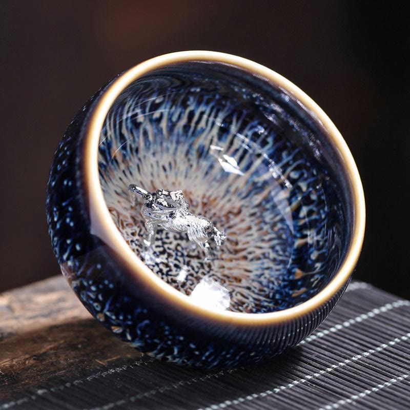 Nimara Ritual Handmade Chinese Jianzhan Koi Fish Lotus Dragon Phoenix 12 Chinese Zodiac Ceramic Teacup Kung Fu Tea Cup 70ml