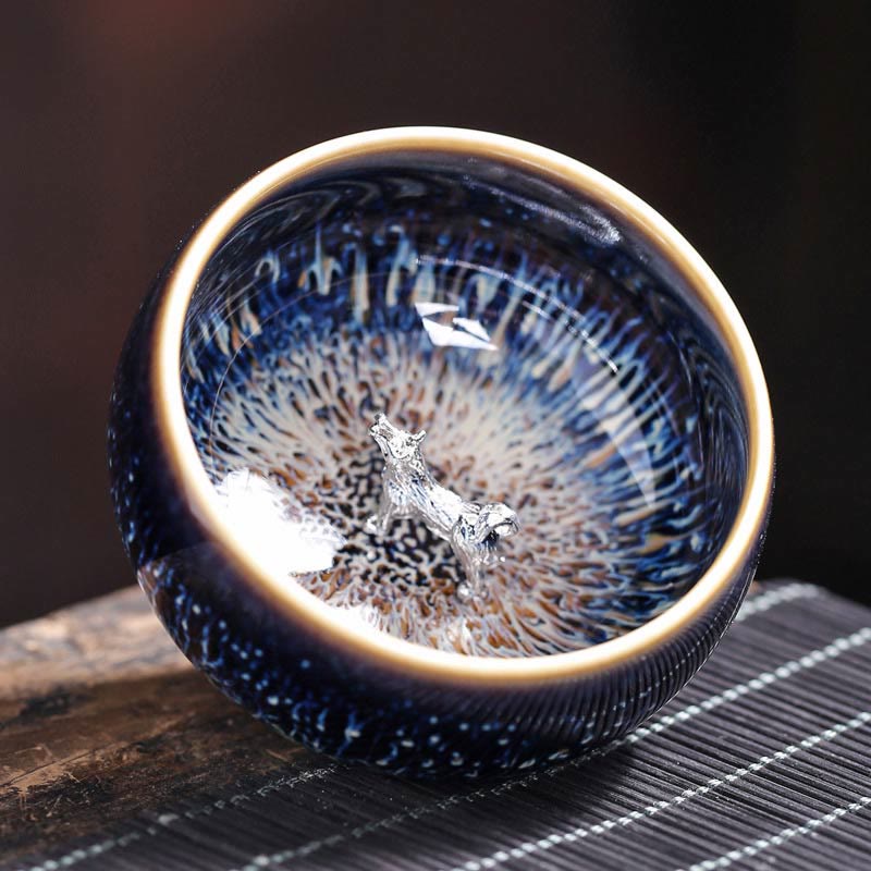 Nimara Ritual Handmade Chinese Jianzhan Koi Fish Lotus Dragon Phoenix 12 Chinese Zodiac Ceramic Teacup Kung Fu Tea Cup 70ml