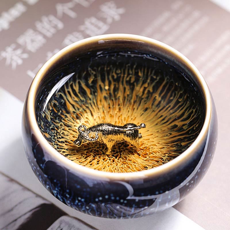 Nimara Ritual Handmade Chinese Jianzhan Koi Fish Lotus Dragon Phoenix 12 Chinese Zodiac Ceramic Teacup Kung Fu Tea Cup 70ml