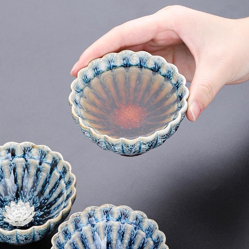 Nimara Ritual Handmade Small Chinese Jianzhan Lotus Ceramic Teacup Kung Fu Tea Cup 80ml