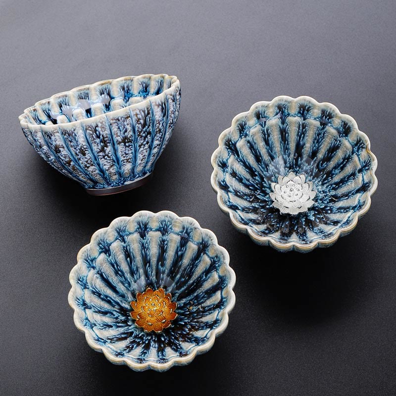 Nimara Ritual Handmade Small Chinese Jianzhan Lotus Ceramic Teacup Kung Fu Tea Cup 80ml
