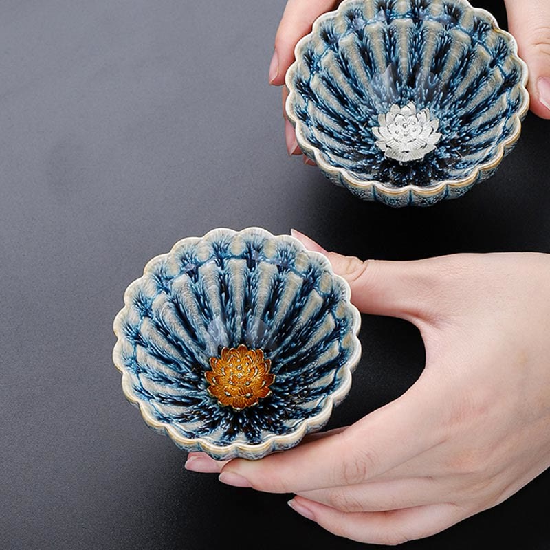 Nimara Ritual Handmade Small Chinese Jianzhan Lotus Ceramic Teacup Kung Fu Tea Cup 80ml