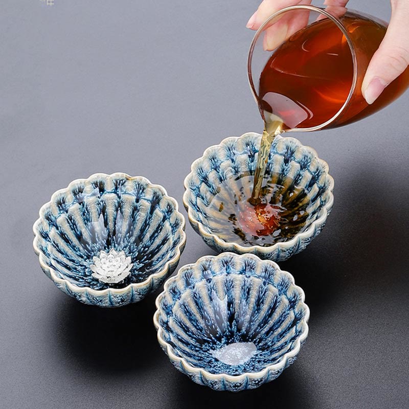 Nimara Ritual Handmade Small Chinese Jianzhan Lotus Ceramic Teacup Kung Fu Tea Cup 80ml