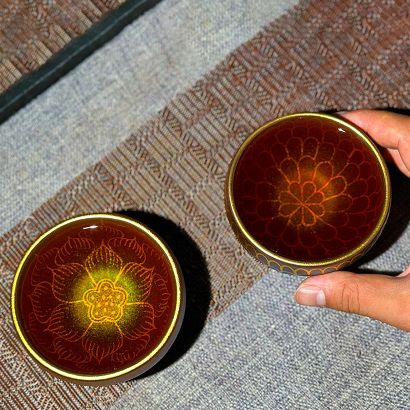Nimara Ritual Handmade Chinese Jianzhan Lotus Flower Pattern Ceramic Teacup Kung Fu Tea Cup 150ml
