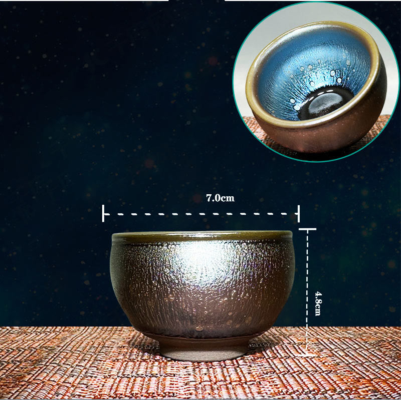 Nimara Ritual Handmade Chinese Jianzhan Oil Drop Spots Pattern Ceramic Teacup Tenmoku Kung Fu Tea Cup 150ml
