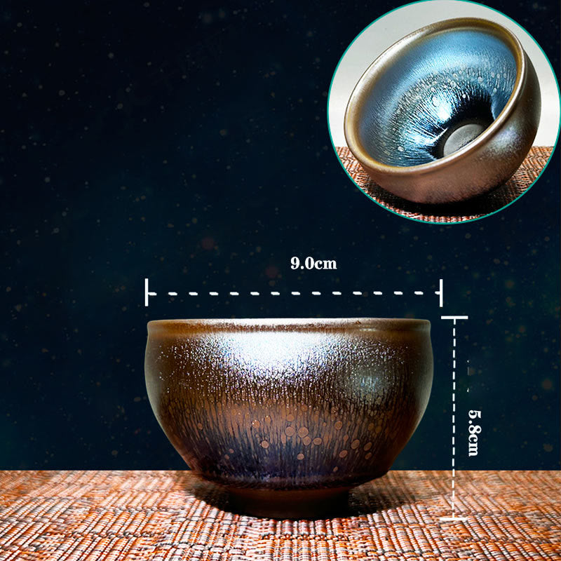 Nimara Ritual Handmade Chinese Jianzhan Oil Drop Spots Pattern Ceramic Teacup Tenmoku Kung Fu Tea Cup 150ml