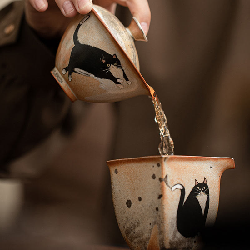 Nimara Ritual Cute Cat Ceramic Gaiwan Teacup Kung Fu Tea Cup With Lid 130ml