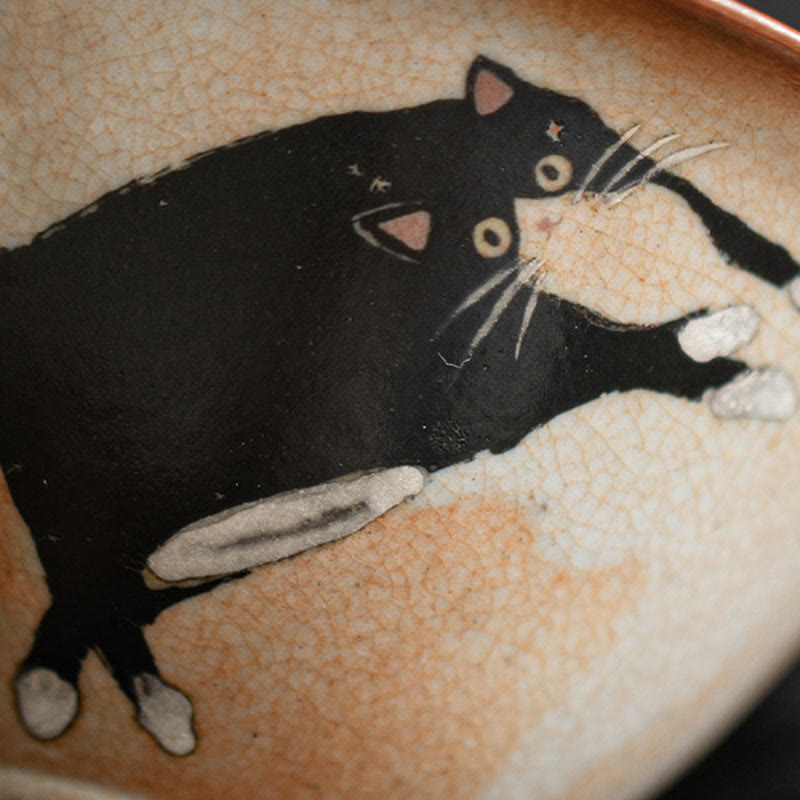 Nimara Ritual Cute Cat Ceramic Gaiwan Teacup Kung Fu Tea Cup With Lid 130ml