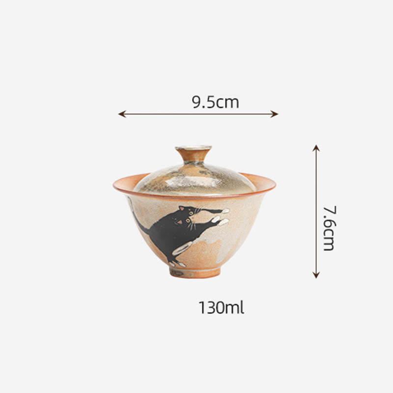 Nimara Ritual Cute Cat Ceramic Gaiwan Teacup Kung Fu Tea Cup With Lid 130ml