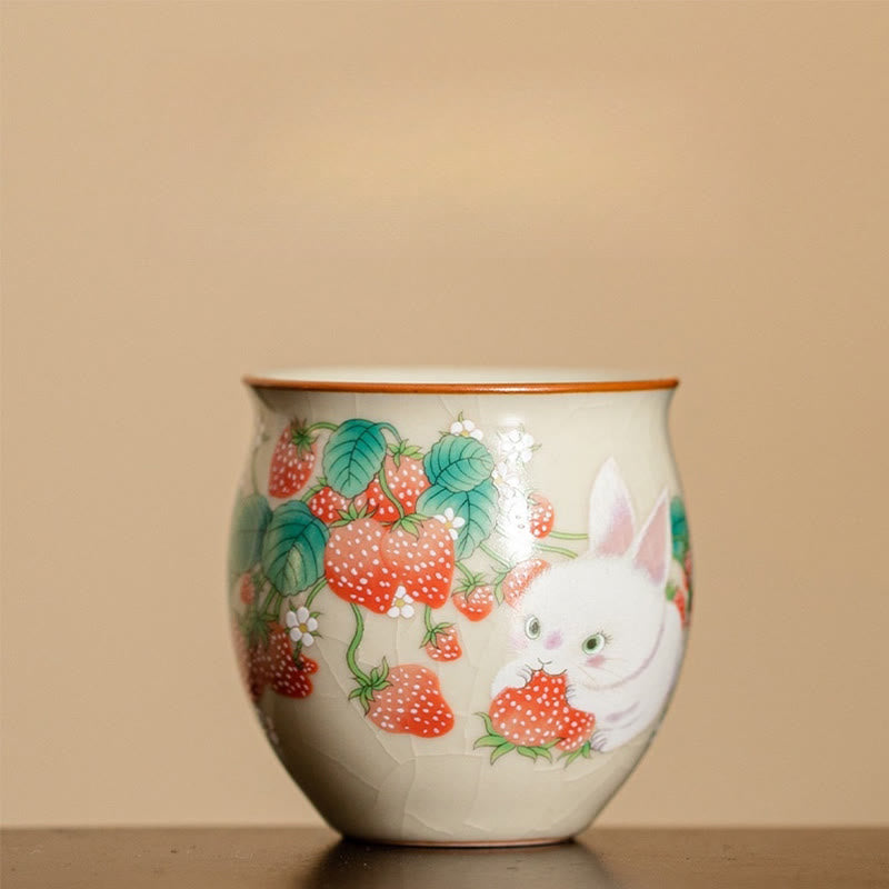 Nimara Ritual Small Strawberry Rabbit Teacup Kung Fu Tea Cup 90ml With Gift Box