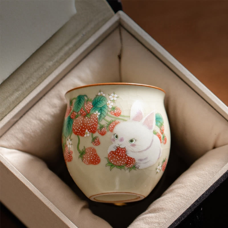Nimara Ritual Small Strawberry Rabbit Teacup Kung Fu Tea Cup 90ml With Gift Box
