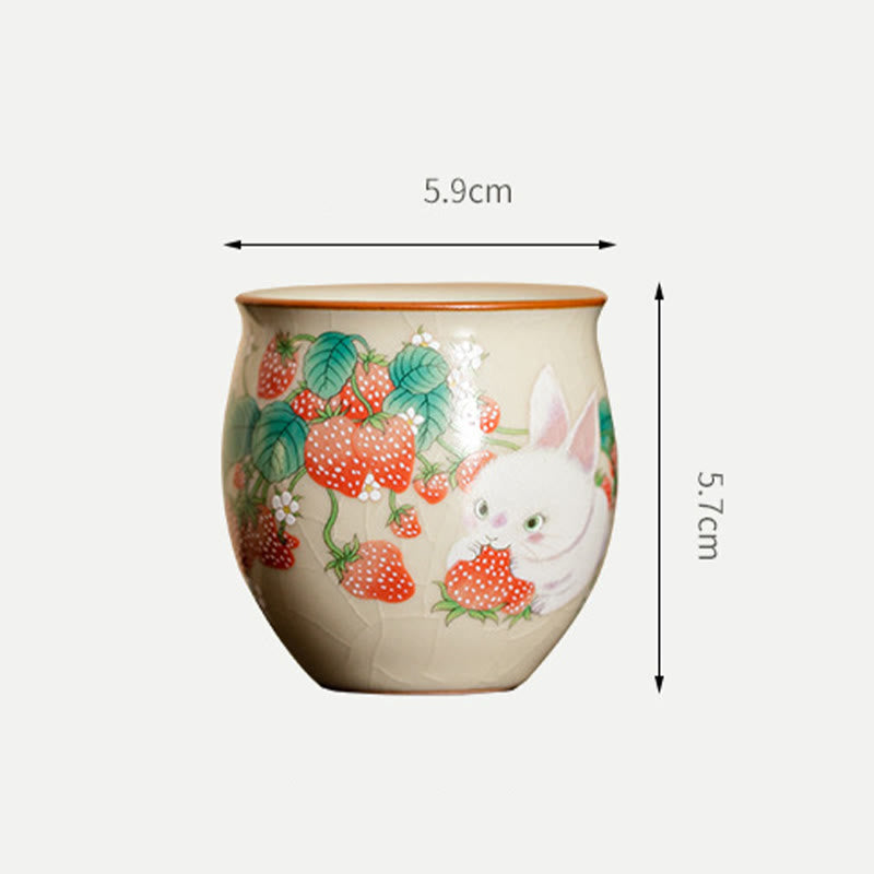 Nimara Ritual Small Strawberry Rabbit Teacup Kung Fu Tea Cup 90ml With Gift Box
