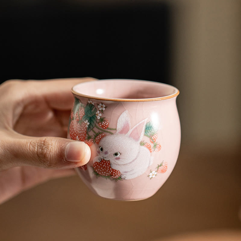 Nimara Ritual Small Strawberry Rabbit Teacup Kung Fu Tea Cup 90ml With Gift Box