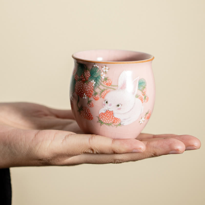Nimara Ritual Small Strawberry Rabbit Teacup Kung Fu Tea Cup 90ml With Gift Box