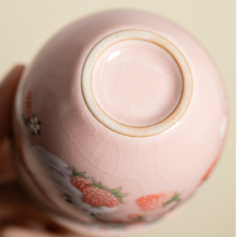 Nimara Ritual Small Strawberry Rabbit Teacup Kung Fu Tea Cup 90ml With Gift Box