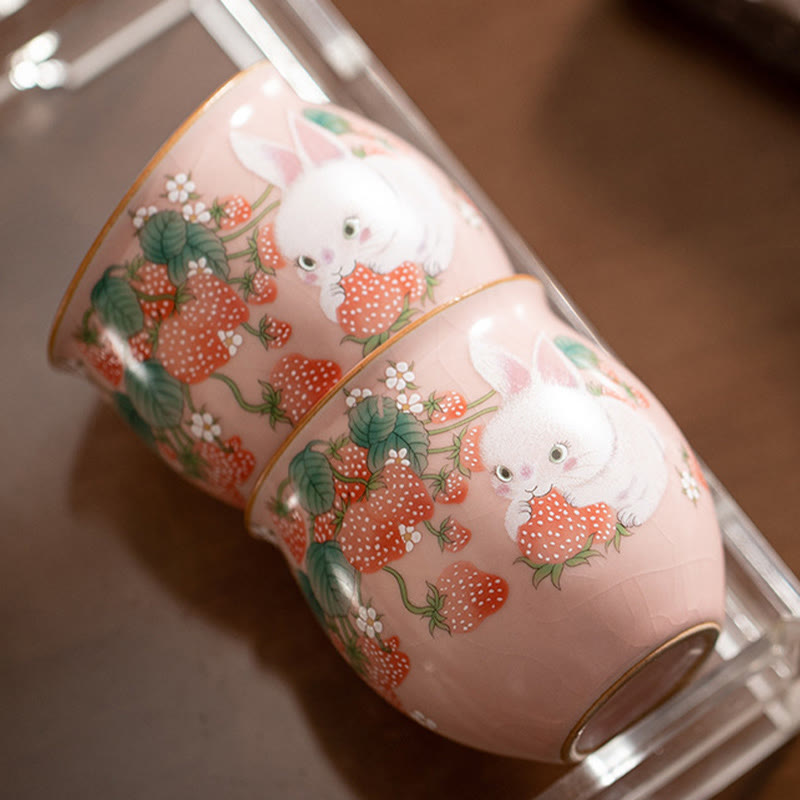 Nimara Ritual Small Strawberry Rabbit Teacup Kung Fu Tea Cup 90ml With Gift Box
