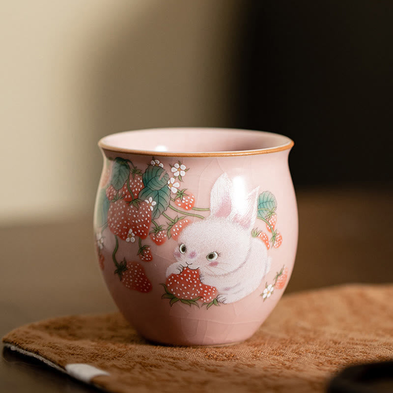 Nimara Ritual Small Strawberry Rabbit Teacup Kung Fu Tea Cup 90ml With Gift Box