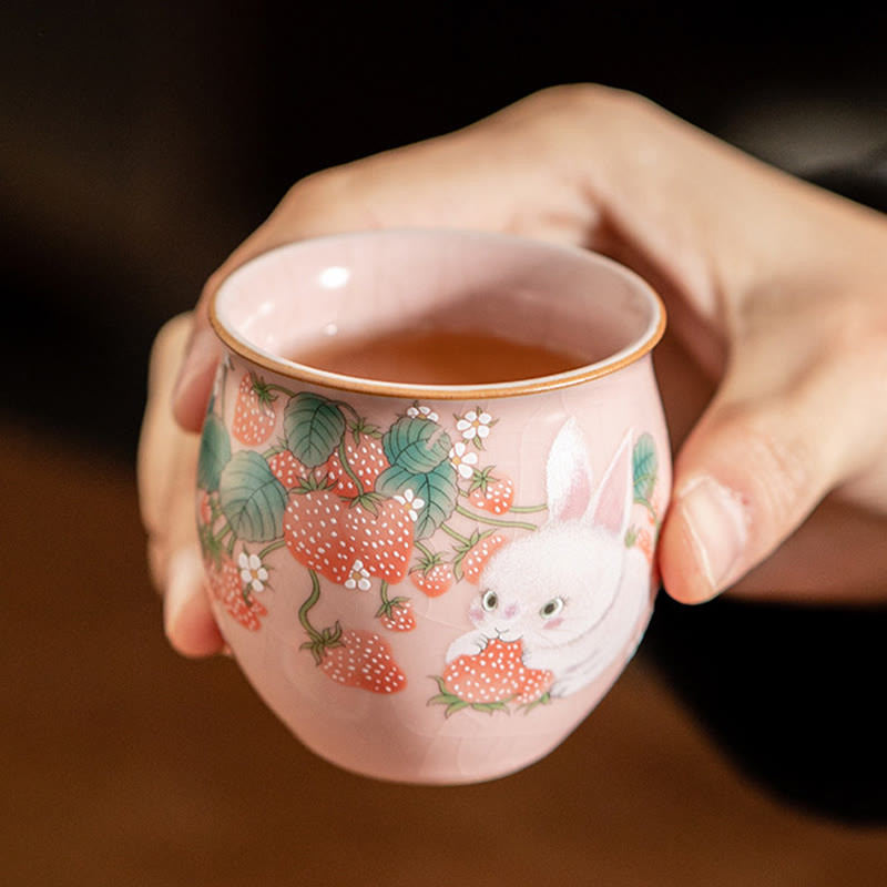 Nimara Ritual Small Strawberry Rabbit Teacup Kung Fu Tea Cup 90ml With Gift Box