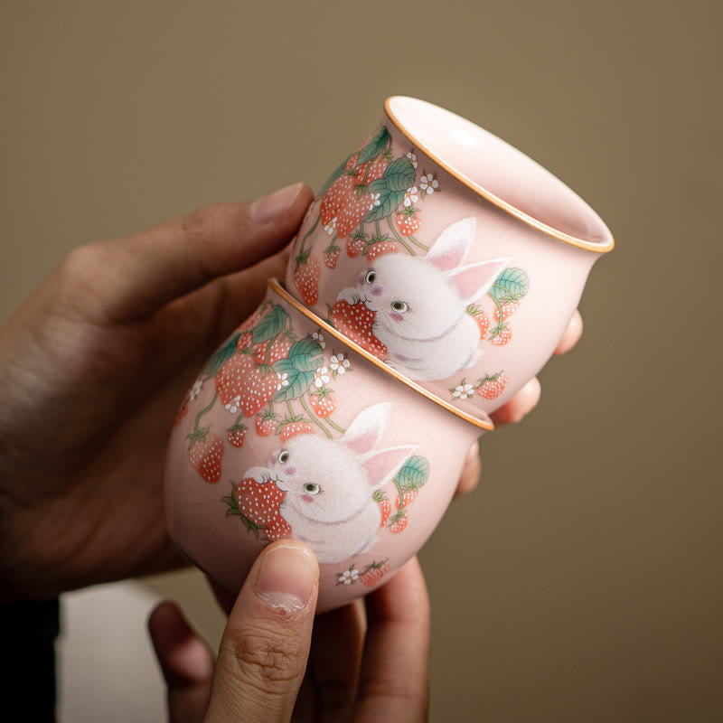 Nimara Ritual Small Strawberry Rabbit Teacup Kung Fu Tea Cup 90ml With Gift Box