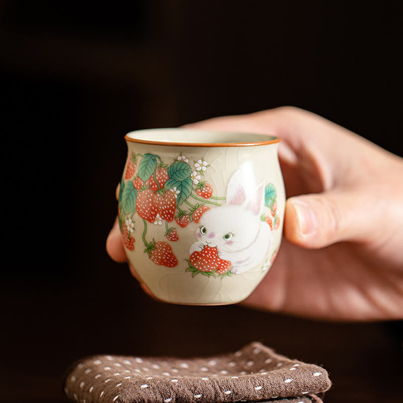 Nimara Ritual Small Strawberry Rabbit Teacup Kung Fu Tea Cup 90ml With Gift Box