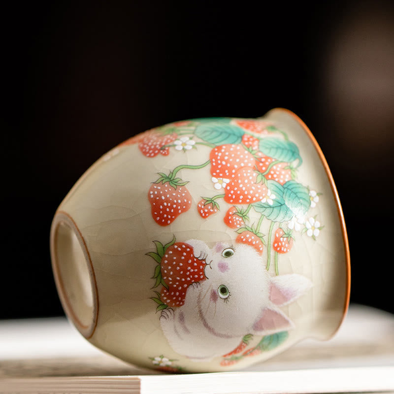 Nimara Ritual Small Strawberry Rabbit Teacup Kung Fu Tea Cup 90ml With Gift Box